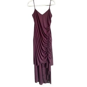 VINTAGE Burgundy Sparkle Tiered High Low Hem Prom Dress with Ruched Side. Medium